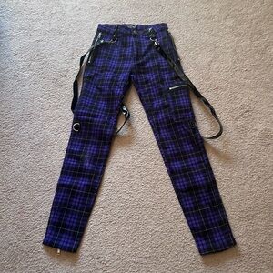 NWT Dolls Kill Widow bondage skinny jeans purple plaid size S